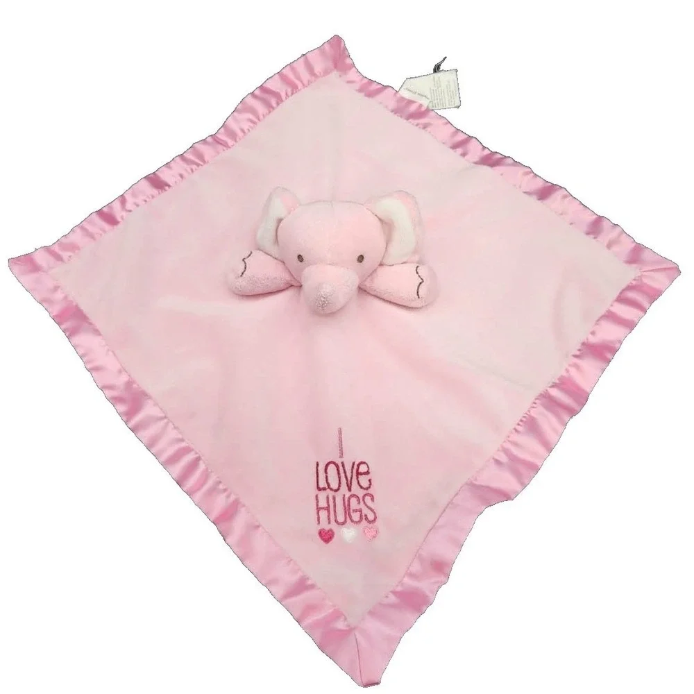 Stepping Stones Elephant Lovey Pink I Love Hugs‎ Satin Trim Security Blanket